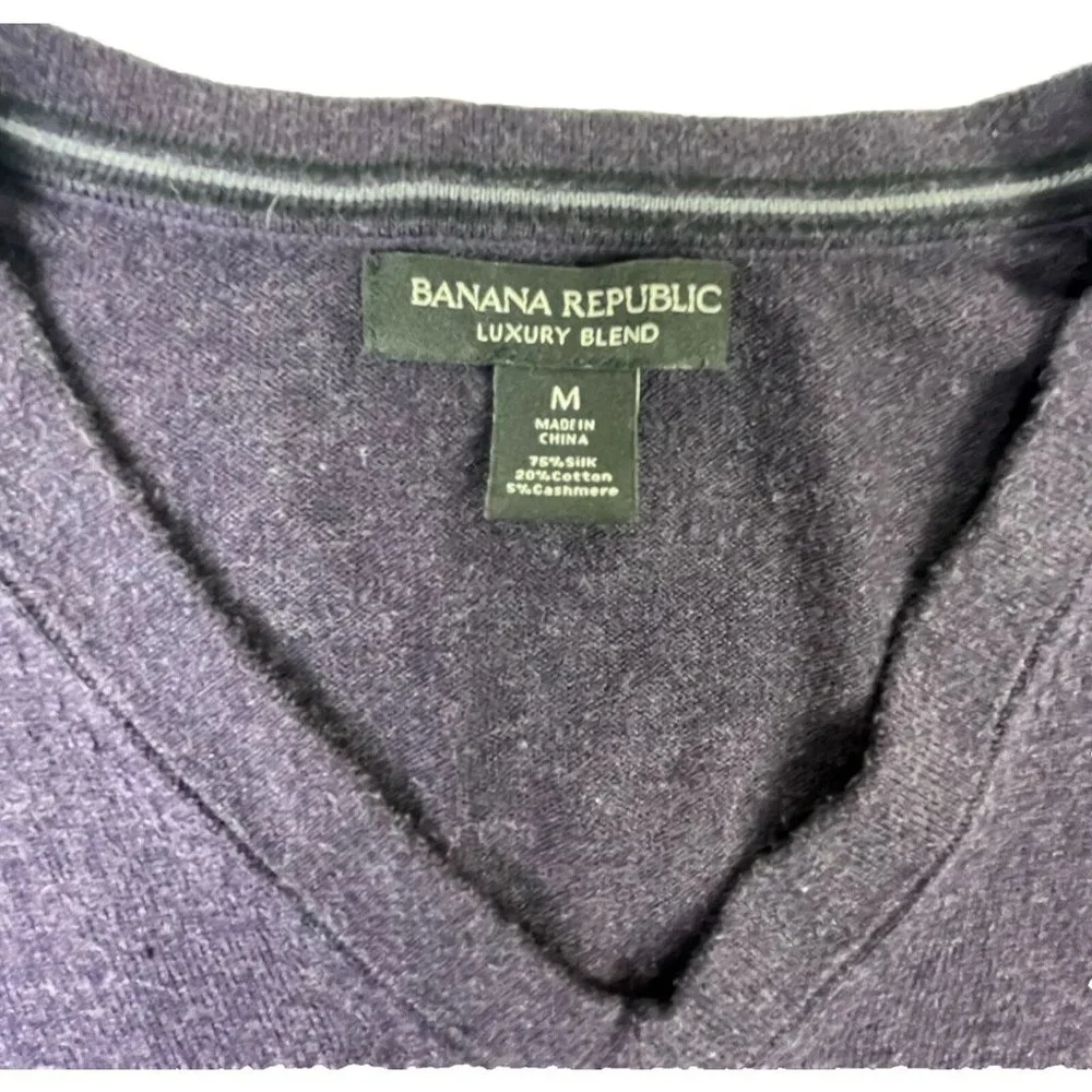 Banana Republic Luxury Sweater Silk Cashmere V Neck Heather Long Sleeve Knit EUC